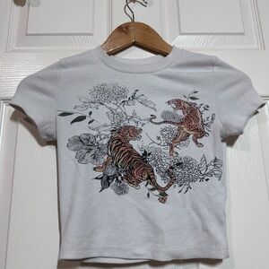 White Short Sleeve Tee with Artistic Graphic Design